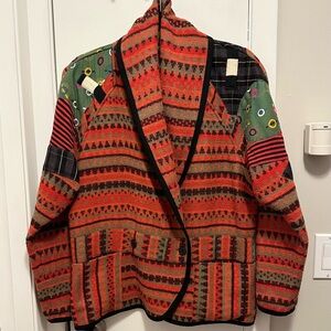 Vintage CANVASBACKS LUTTON HORSFIELD Wool Cardigan Sweater S Aztec orange unique